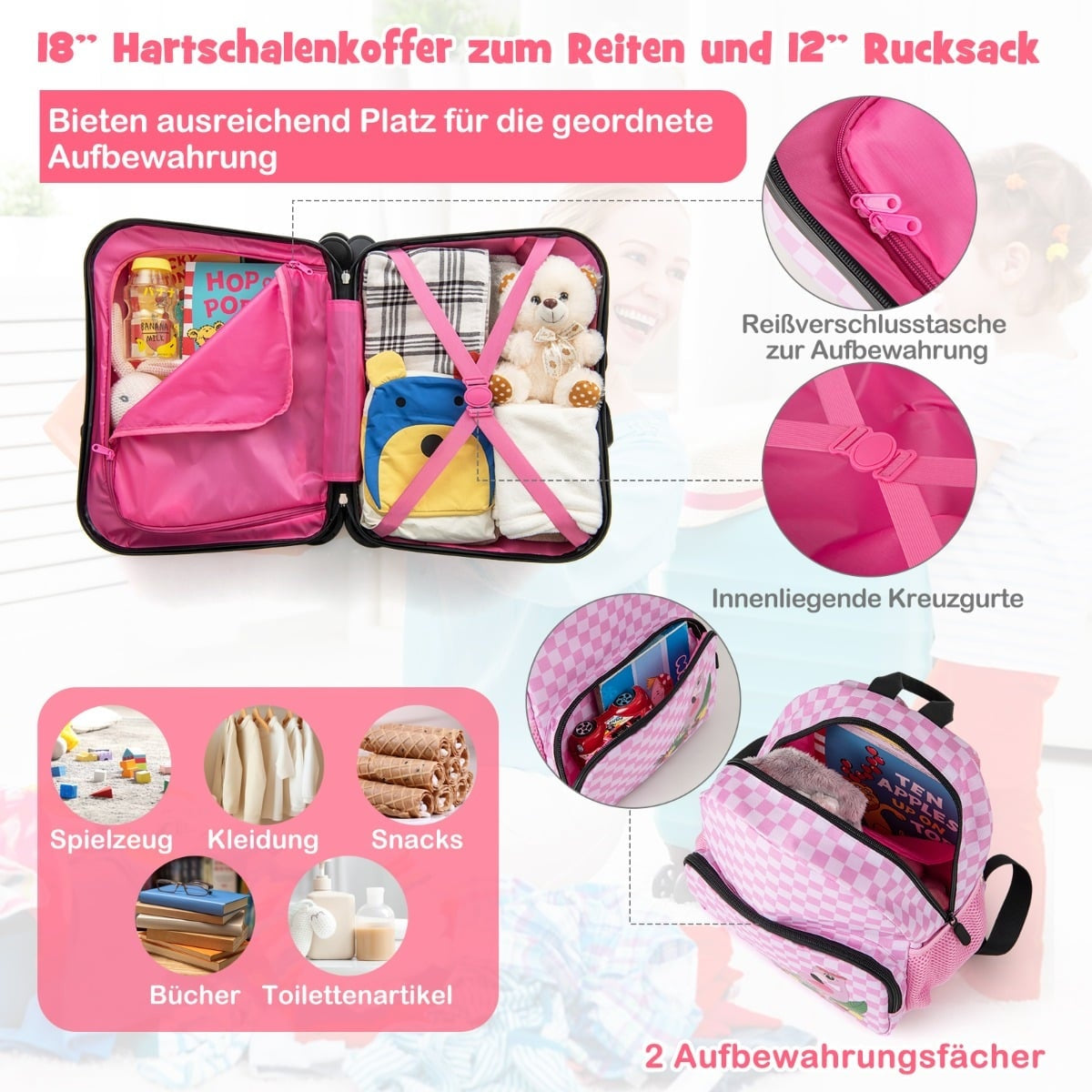 Kids' Luggage Set with Backpack, 12"+18" Hard Shell