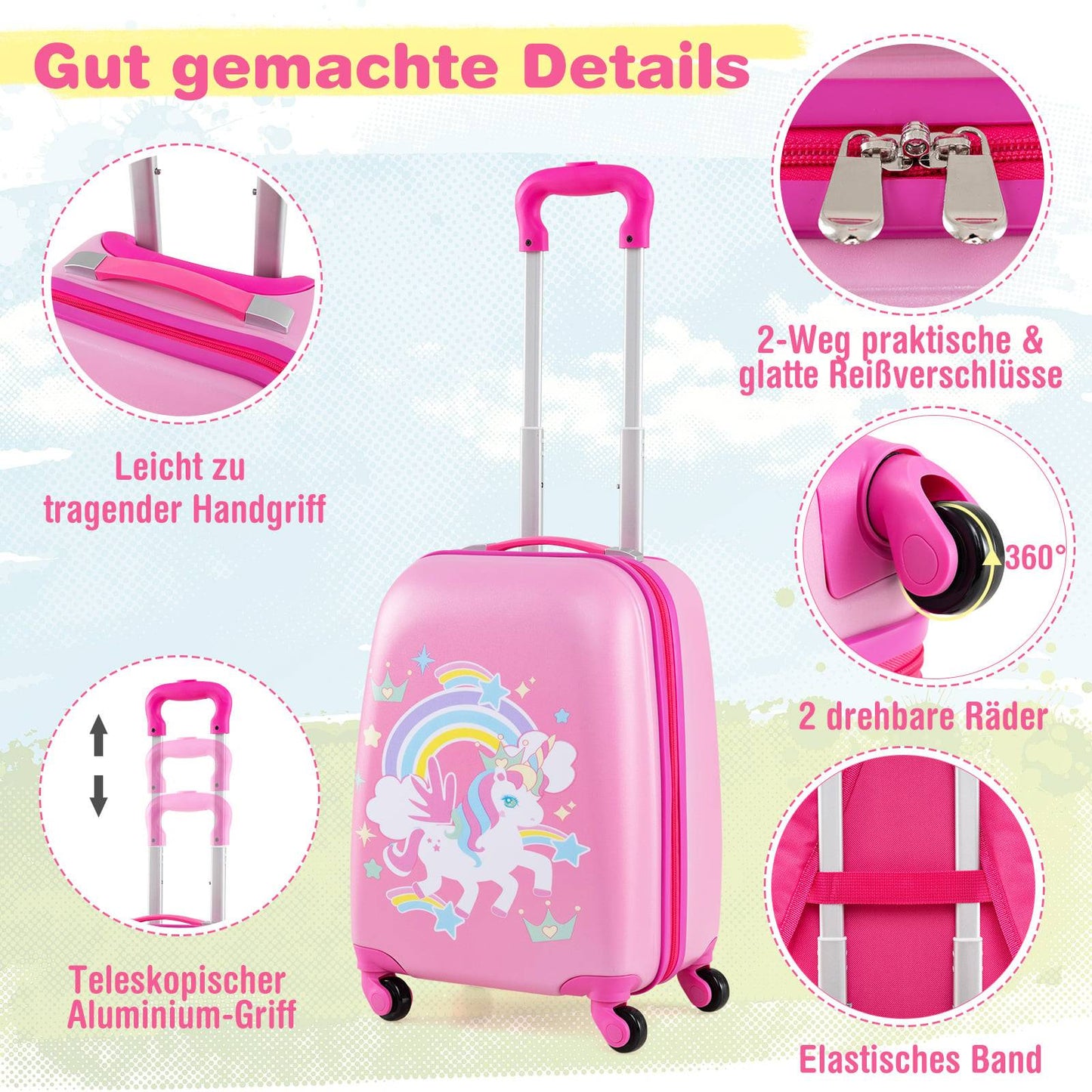 Kids Luggage Set with Spinner Wheels, Pink Unicorn
