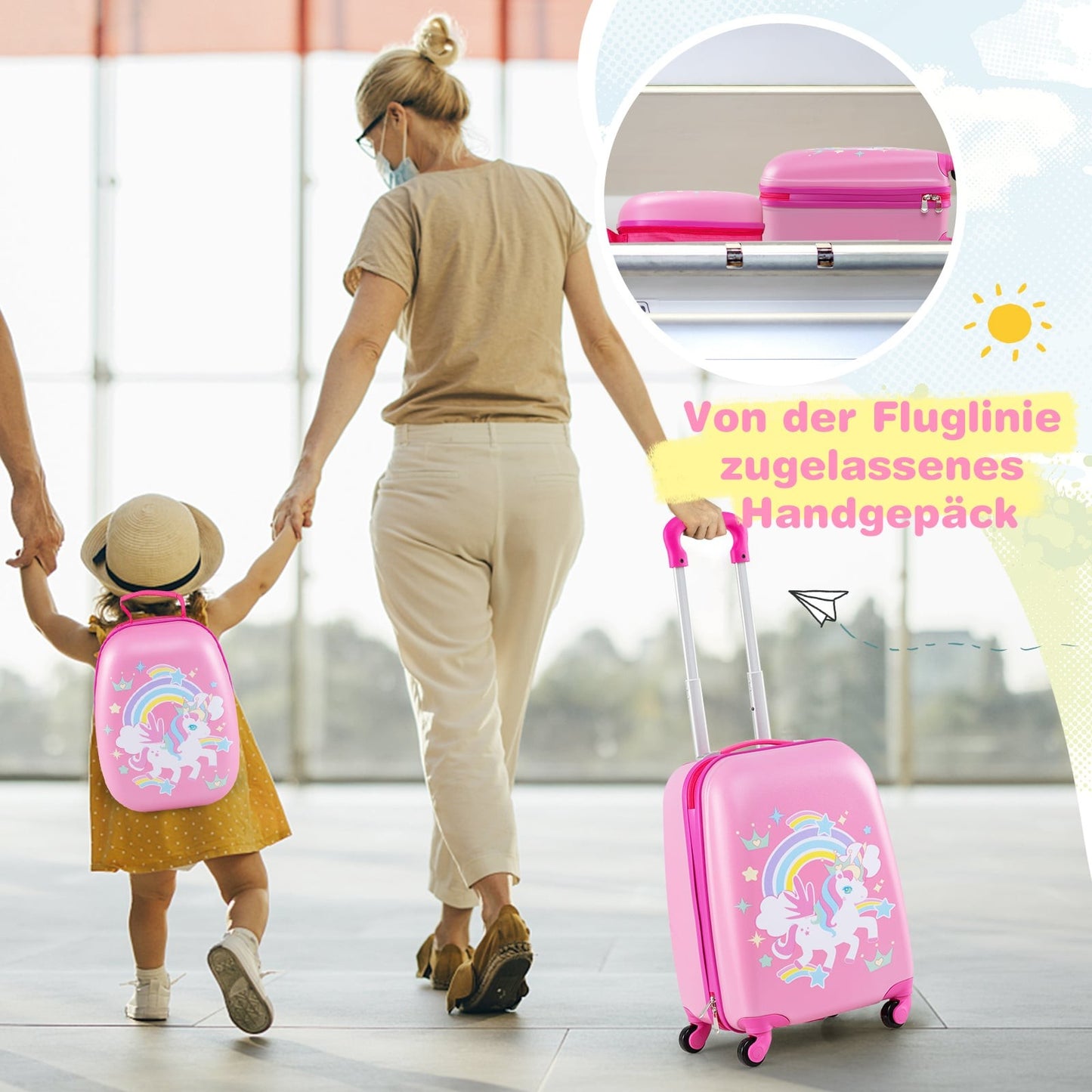 Kids Luggage Set with Spinner Wheels, Pink Unicorn