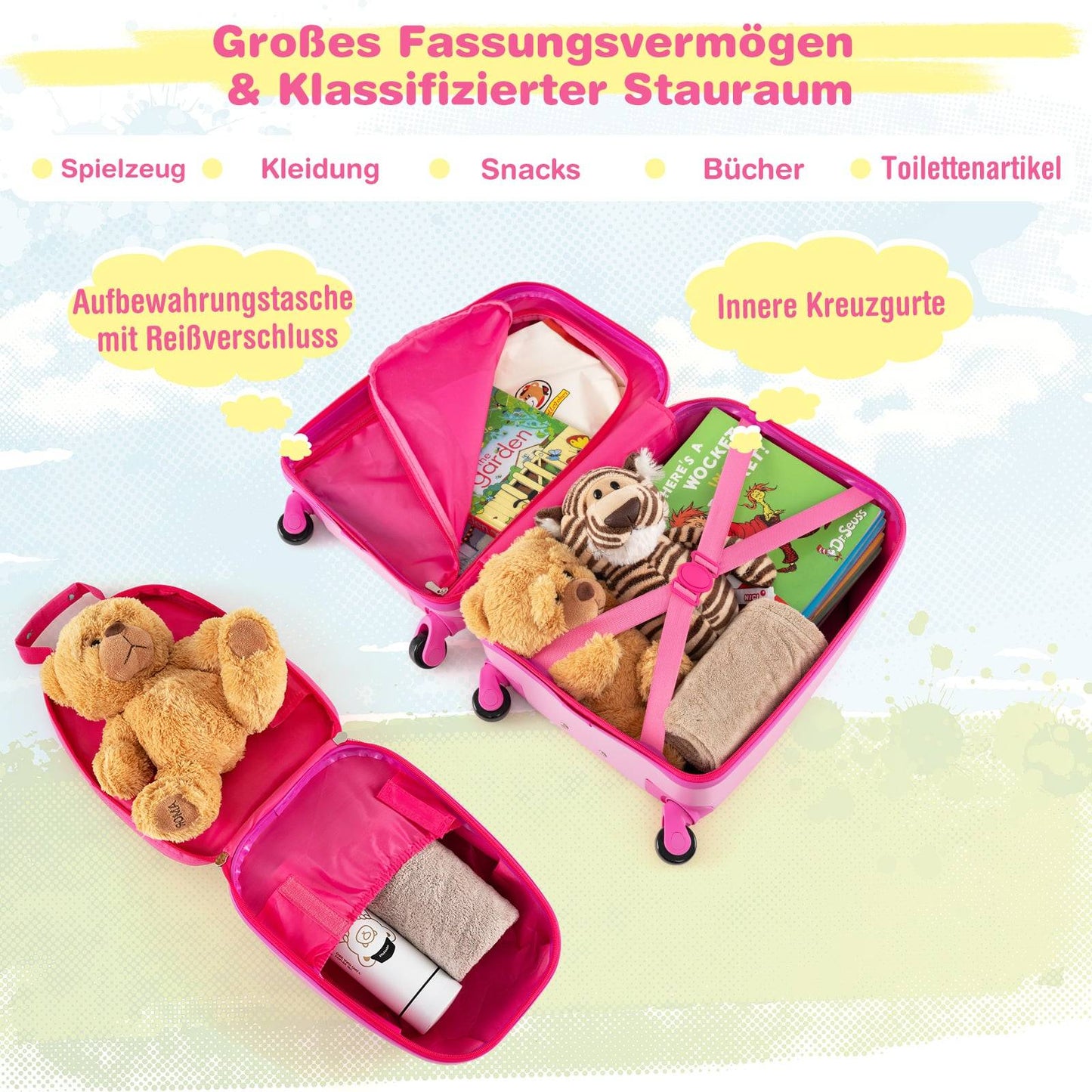 Kids Luggage Set with Spinner Wheels, Pink Unicorn