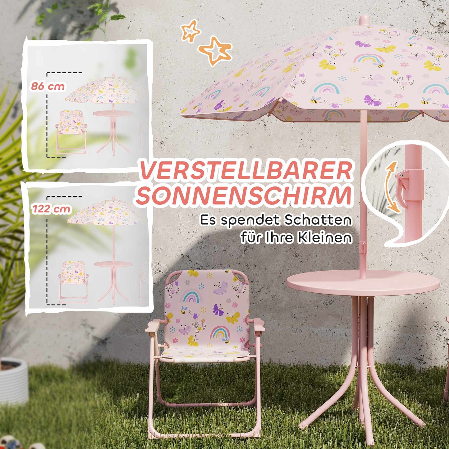 Kids Outdoor Furniture Set with Umbrella – Pink, Foldable