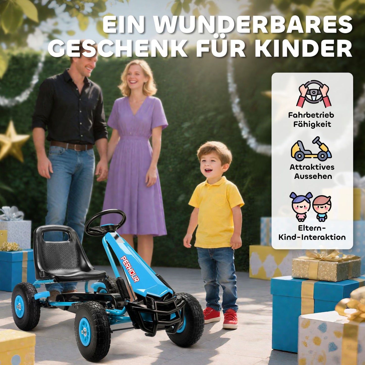 Kids Pedal Go-Kart, Adjustable Seat, EVA Wheels, Ages 3-8