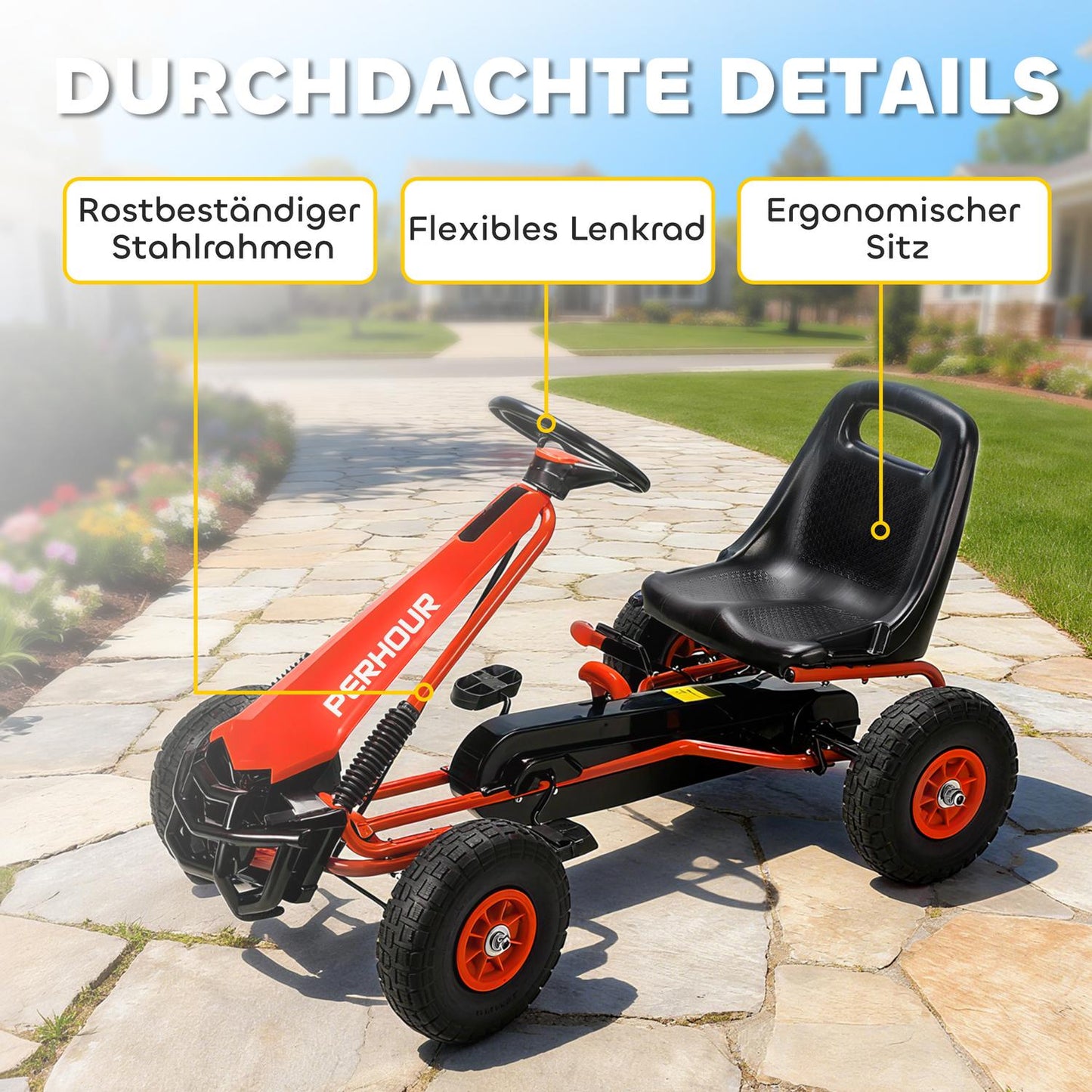 Kids Pedal Go-Kart, Adjustable Seat, EVA Wheels, Ages 3-8