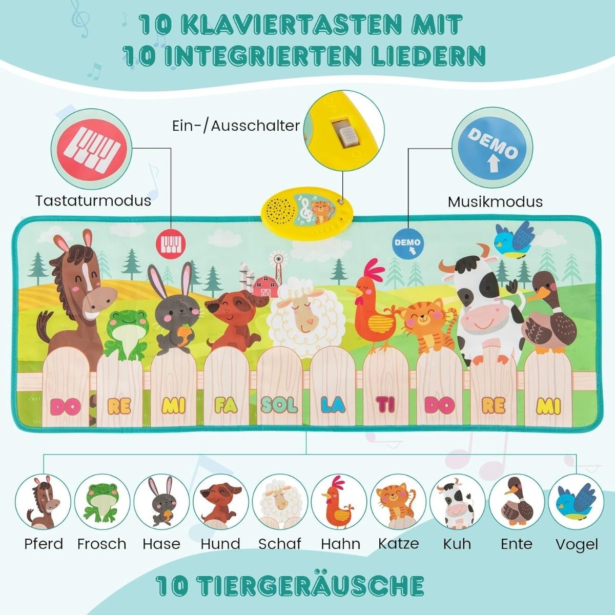 Kids Piano Mat with 10 Animal Sounds & 10 Songs