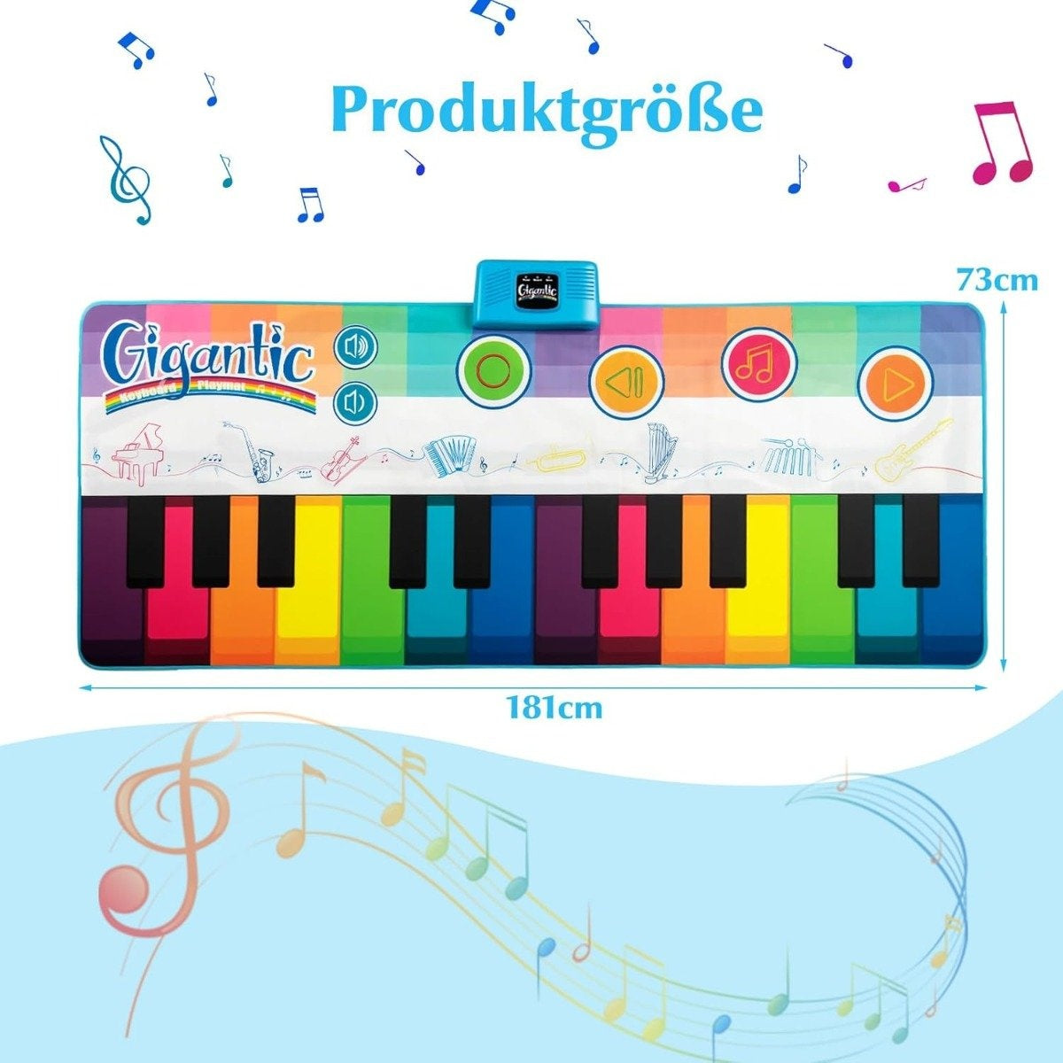 Kids Piano Mat with 8 Instrument Sounds, 24 Keys, 181x73 cm