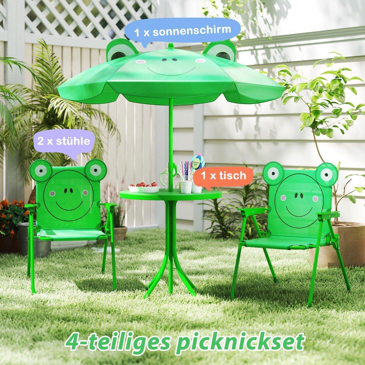 Kids' Picnic Set with Umbrella – 4-Piece Folding Table & Chairs