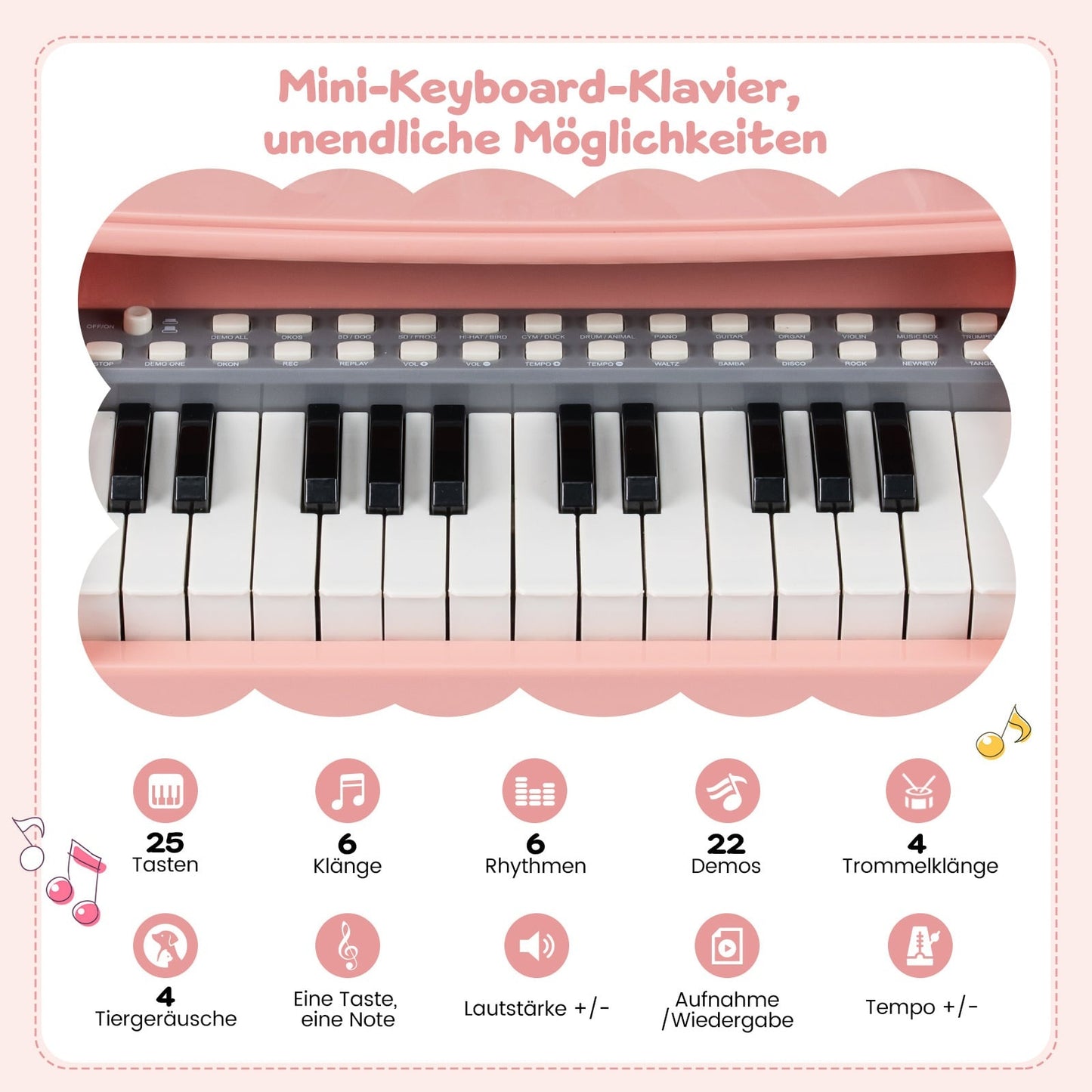 Kids Pink 25-Key Keyboard with Stool & Microphone