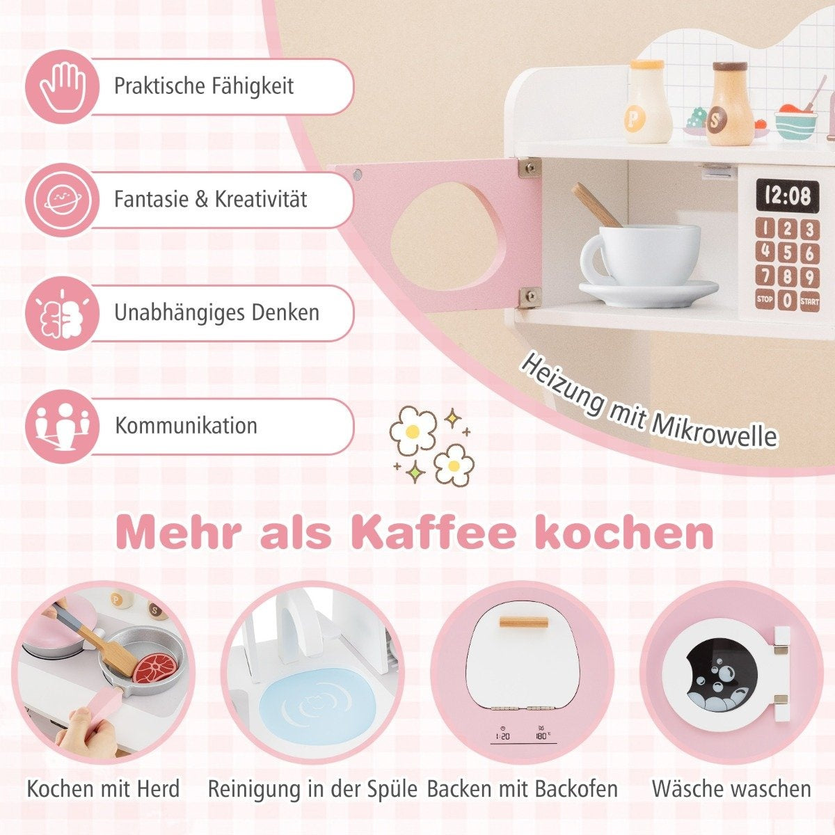 Kids Play Kitchen Set with Accessories – Coffee Maker, Microwave, Oven