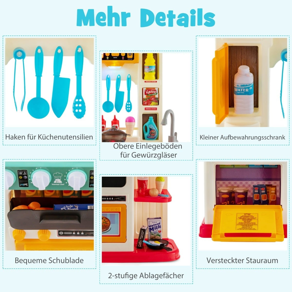 Kids Play Kitchen Set with Lights, Water Pump, 38 Pieces