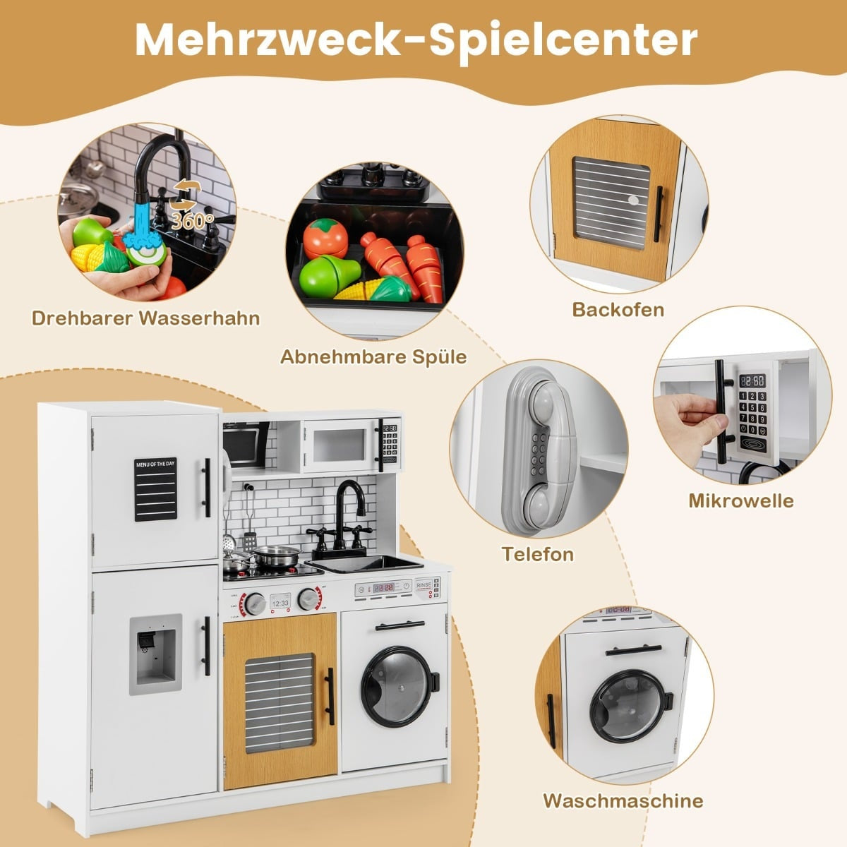 Kids Play Kitchen Set with Oven & Washing Machine