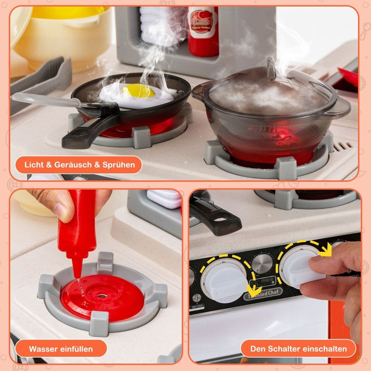 Kids' Play Kitchen with 67 Accessories, Water Pump Function