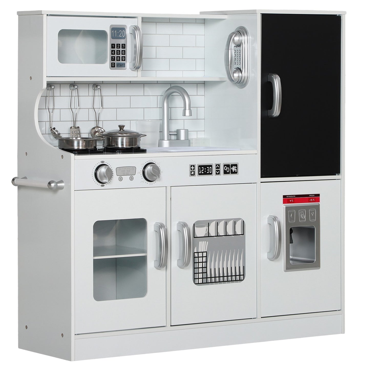 Kids Play Kitchen with Chalkboard, Microwave, Ice Maker
