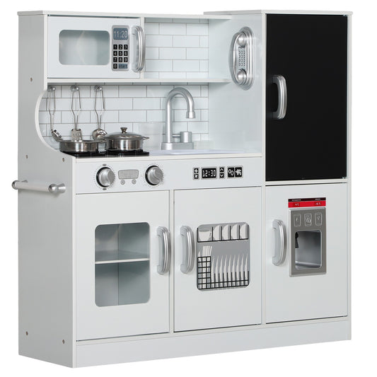 Kids Play Kitchen with Chalkboard, Microwave, Ice Maker