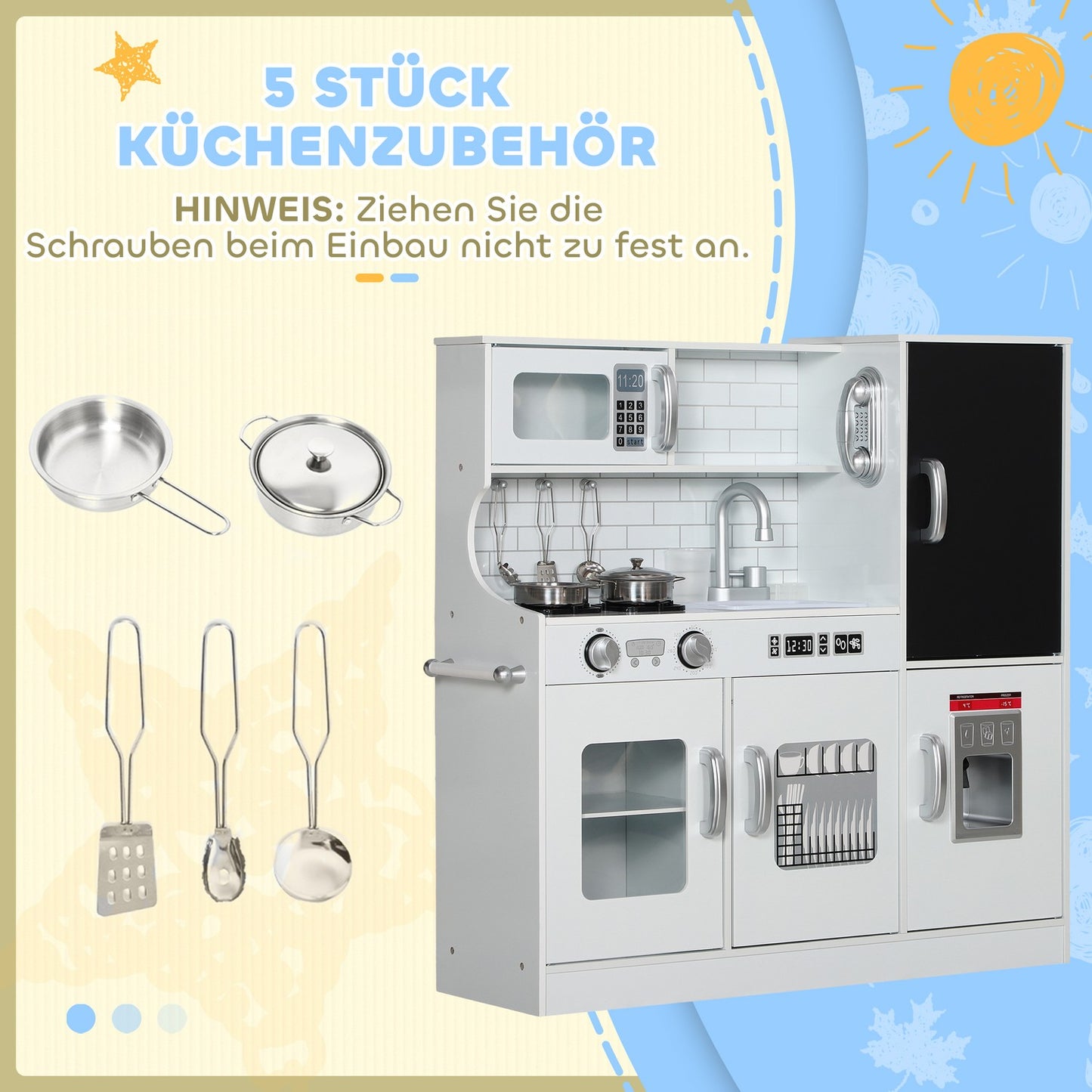 Kids Play Kitchen with Chalkboard, Microwave, Ice Maker