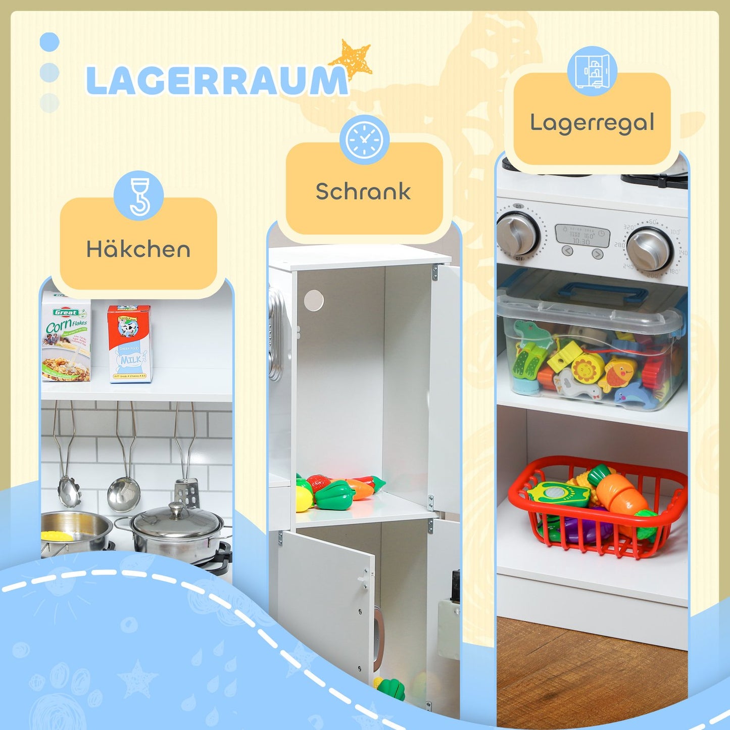Kids Play Kitchen with Chalkboard, Microwave, Ice Maker