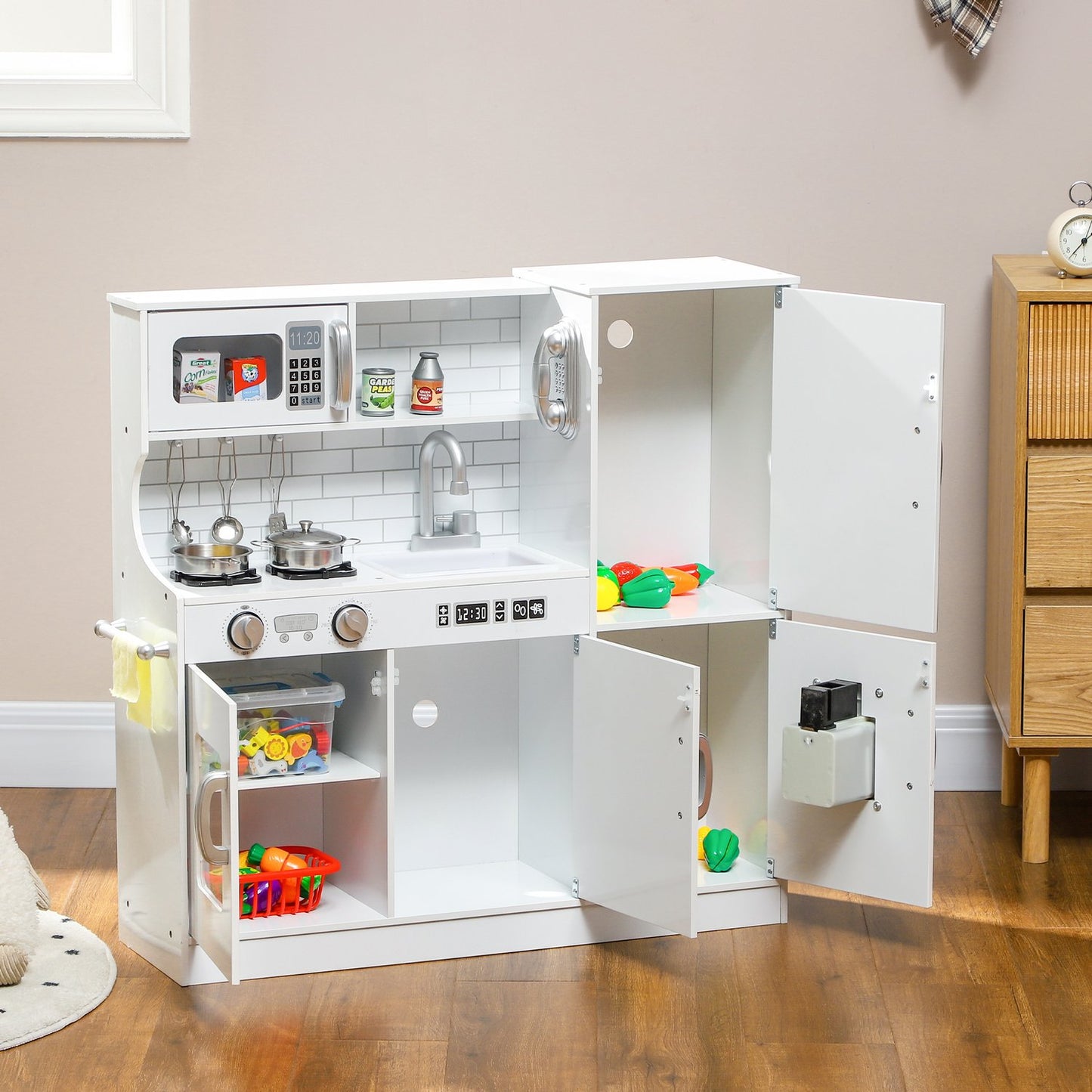 Kids Play Kitchen with Chalkboard, Microwave, Ice Maker