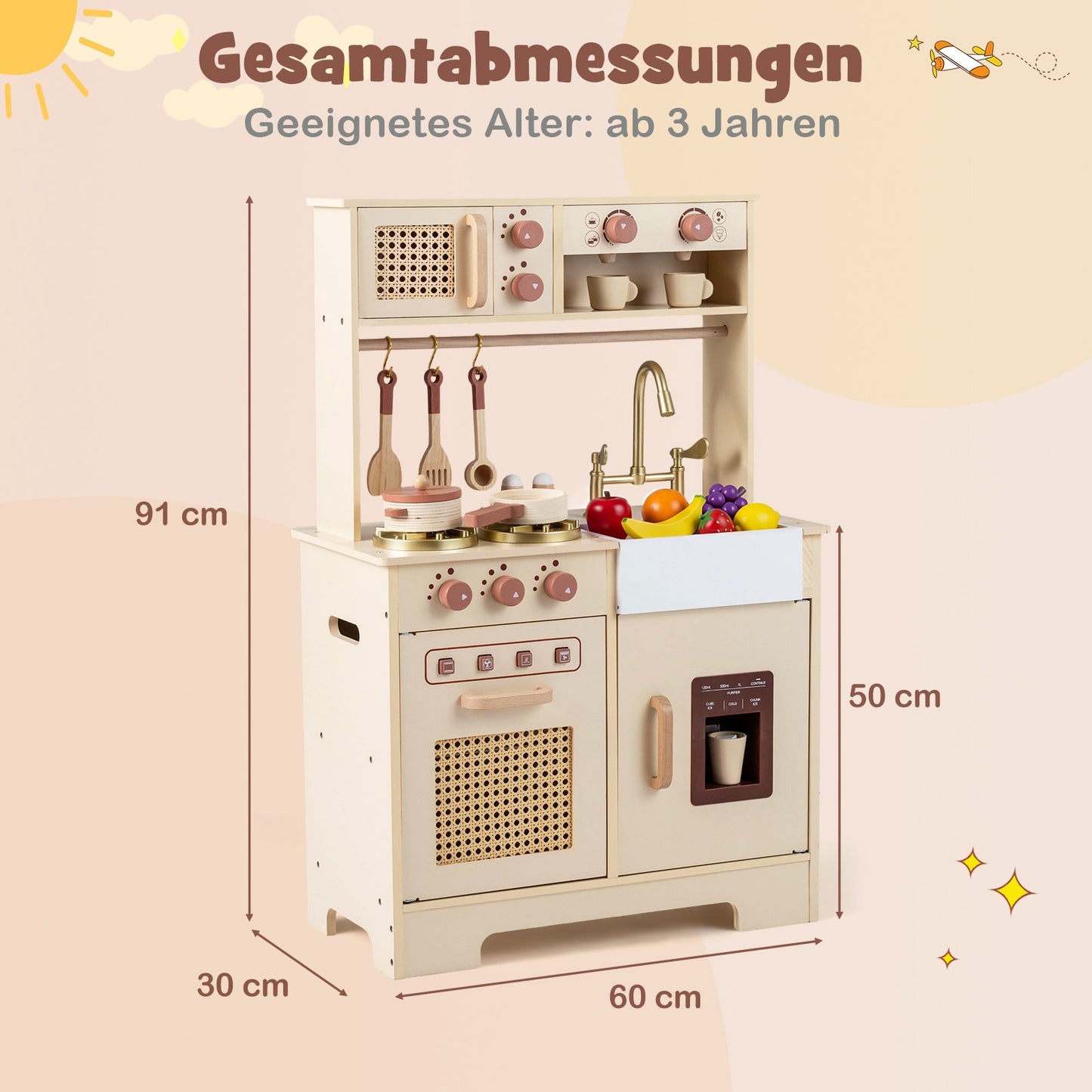 Kids Play Kitchen with Light & Sound, Oven & Microwave