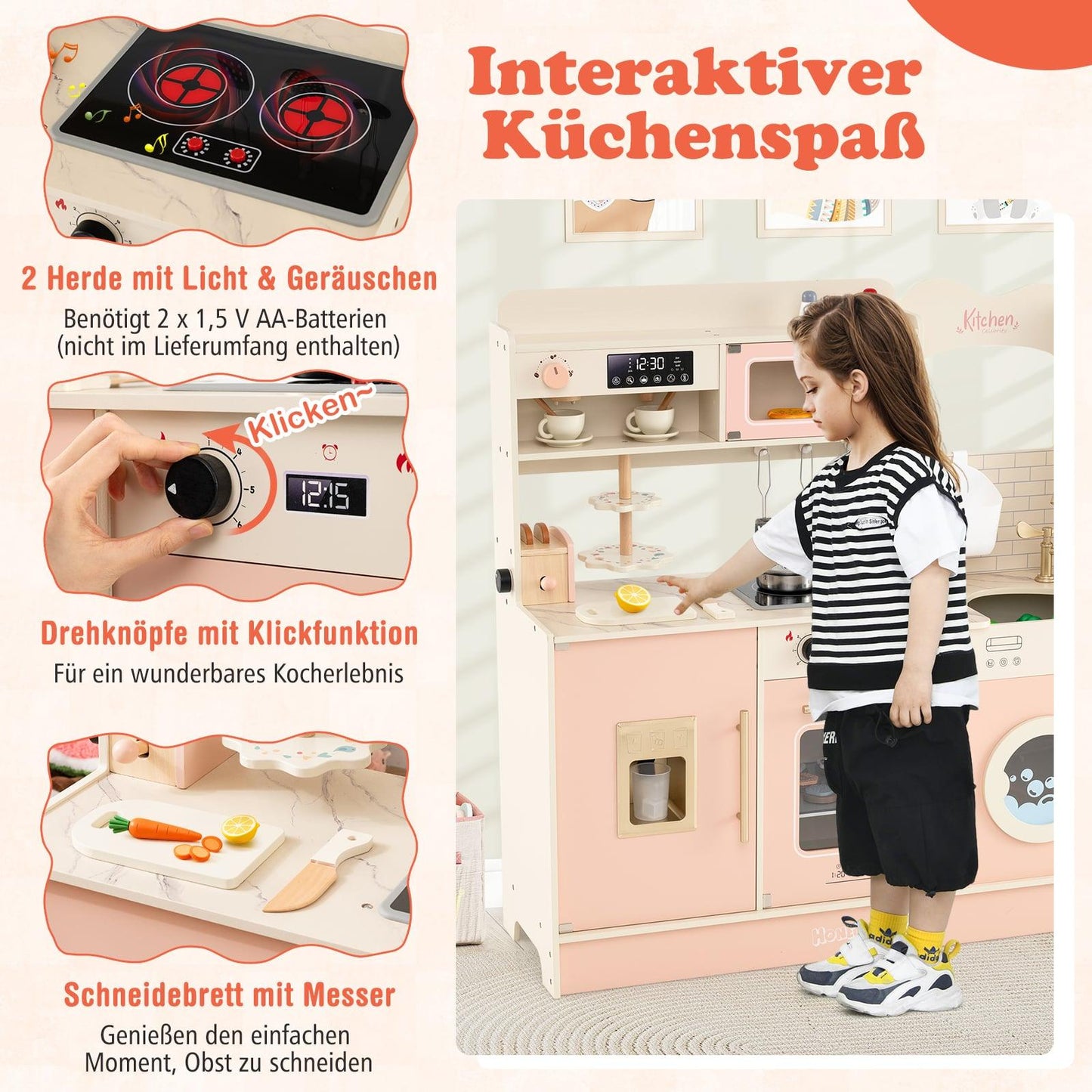 Kids Play Kitchen with Light & Sound, Pink, Ages 3+