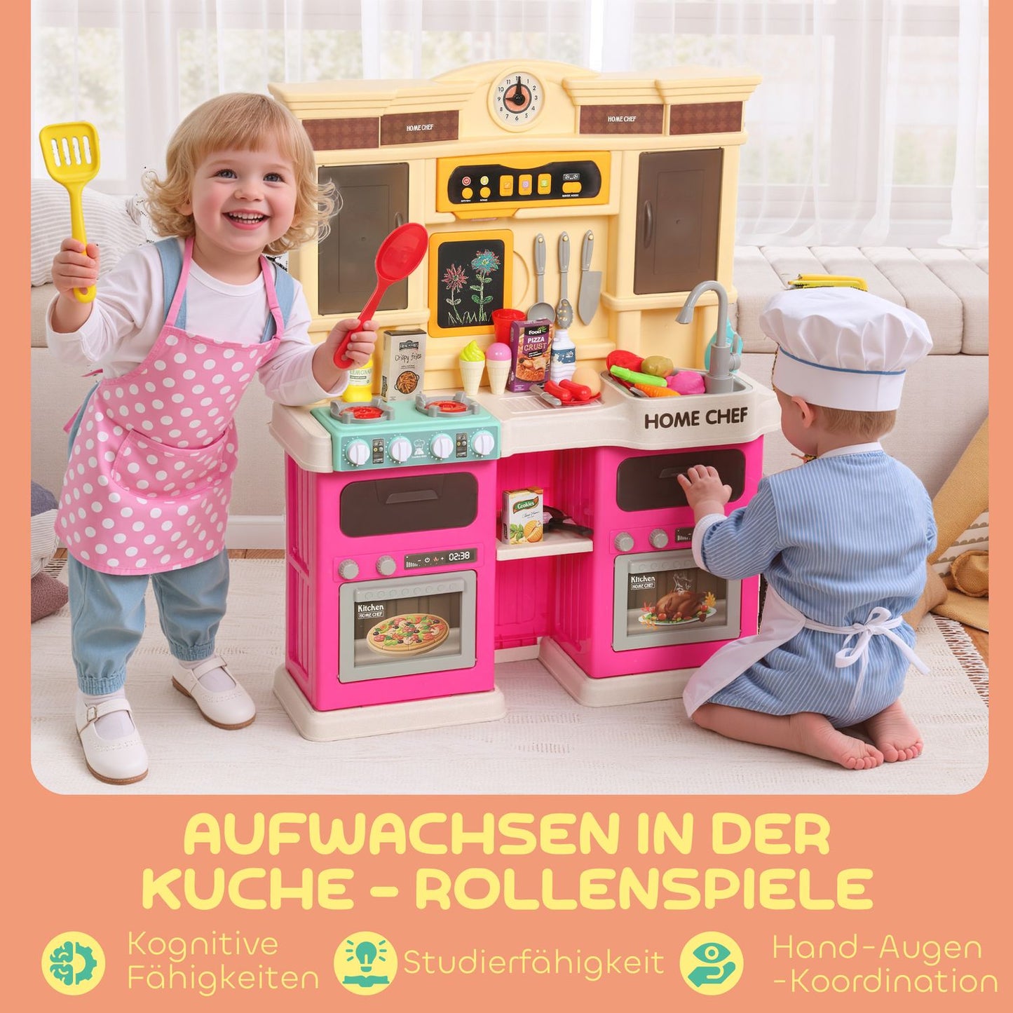 Kids Play Kitchen with Water, 85-Piece Set, Lights & Sounds