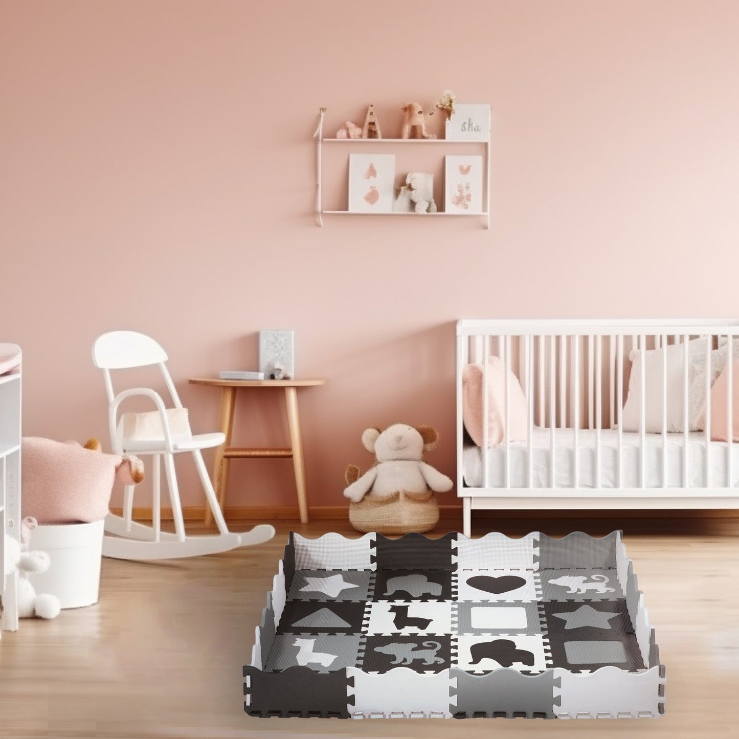 Kids' Playpen Puzzle Mat, Gray, 36 Pieces, 140x140cm