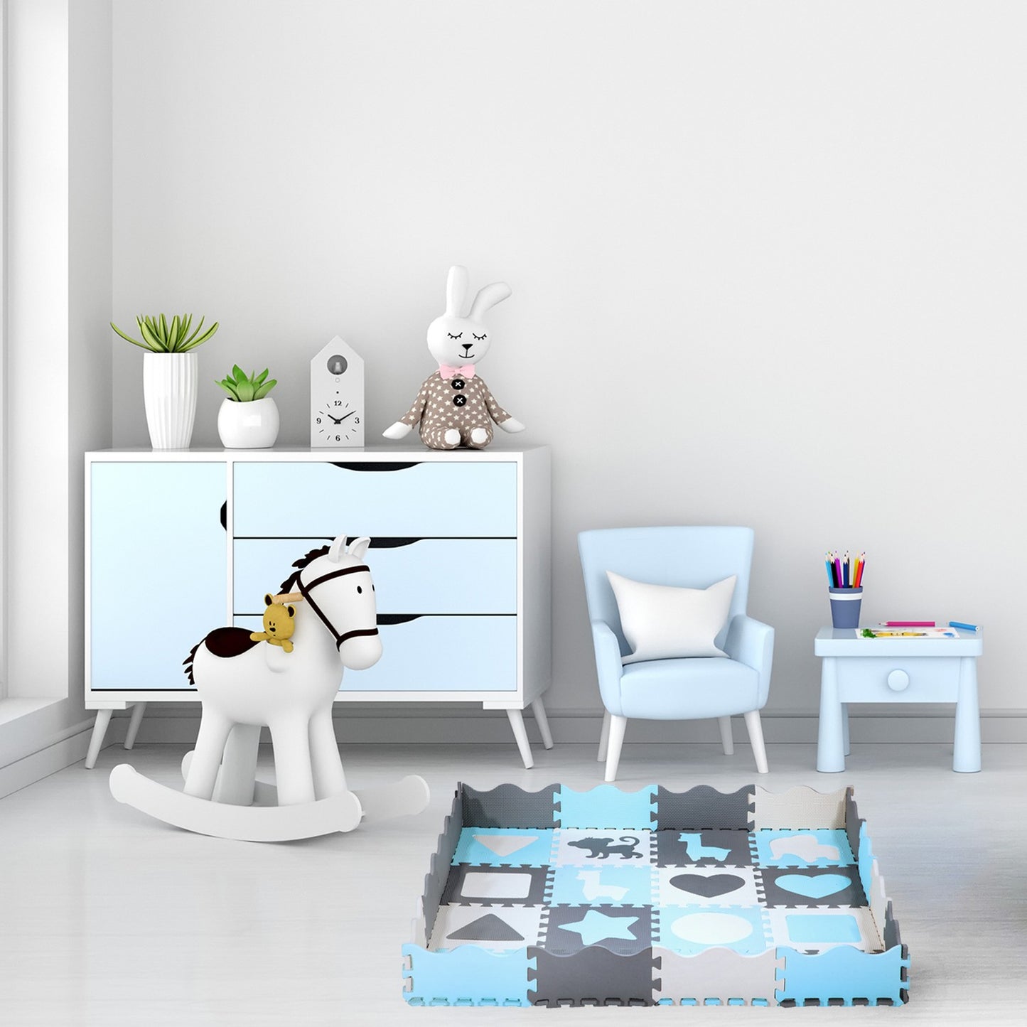 Kids' Playpen Puzzle Mat, Mint, 36 Pieces, 140x140 cm