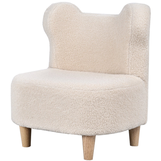 Kids' Plush Chair with Bear Ears, Fleece Cover, Beige