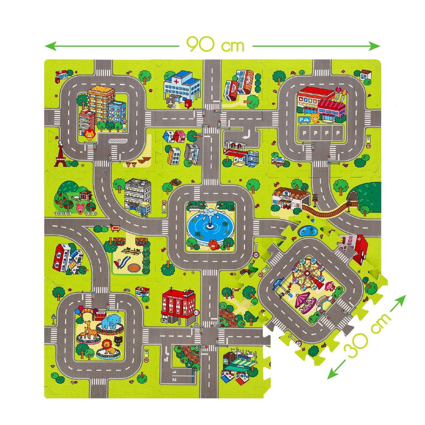 Kids' Puzzle Mat, Cars Design, 9 Pieces, 90x90cm