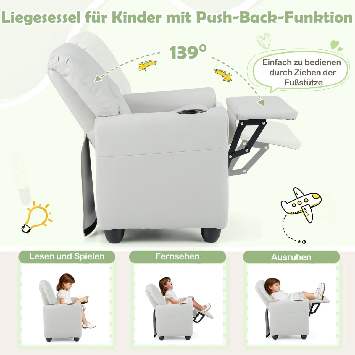 Kids Recliner Chair with Adjustable Backrest & Footrest