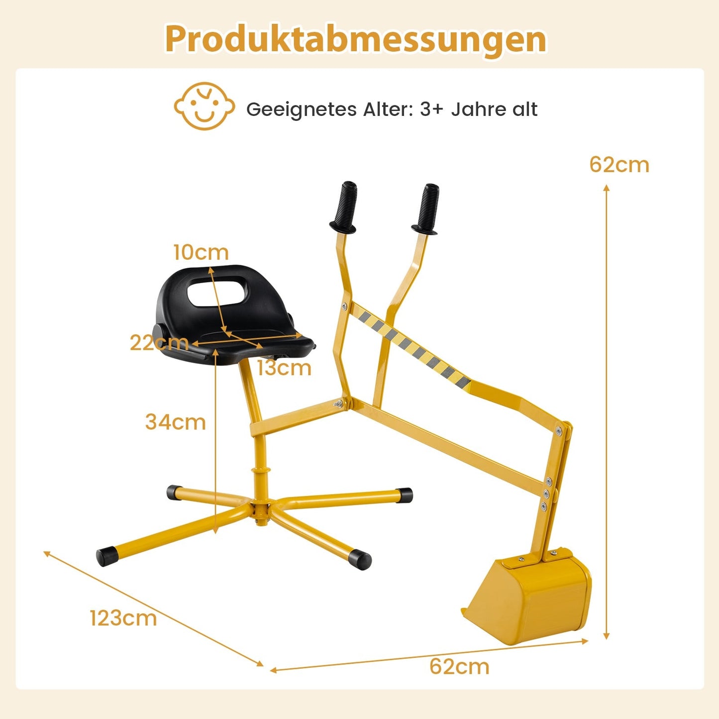 Kids' Ride-On Excavator with 360 Rotating Seat, Metal