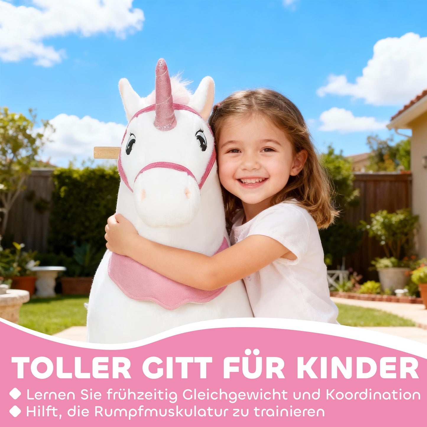 Kids Ride-On Unicorn, Soft Fabric, Ages 4-7, White