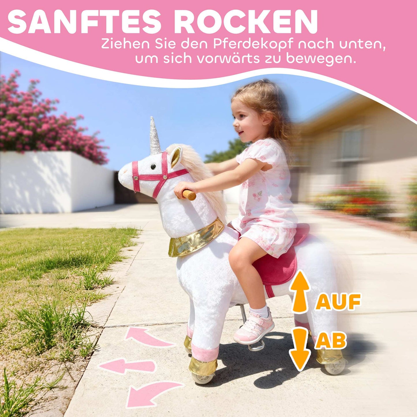 Kids Ride-On Unicorn, Soft Fabric, Ages 4-7, White