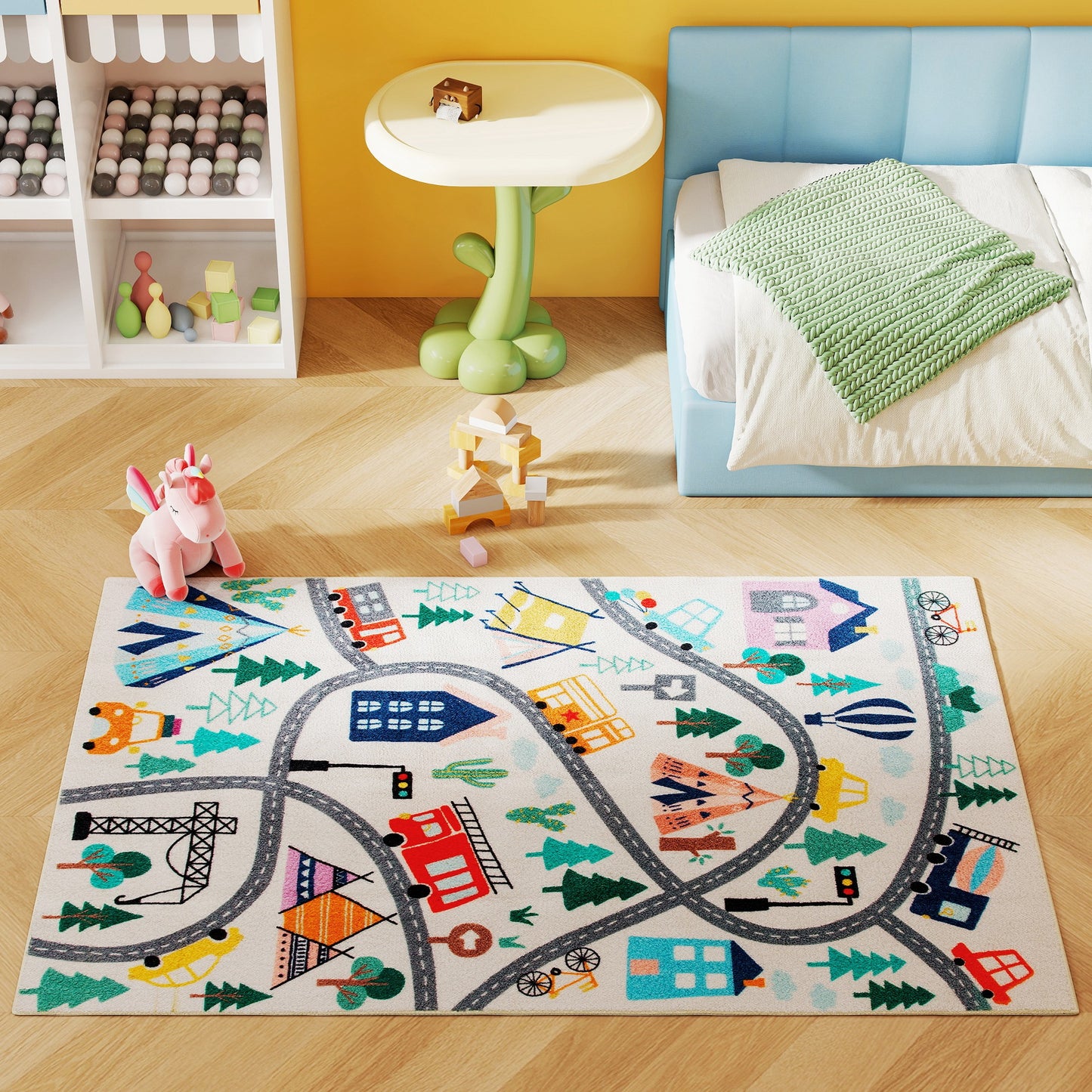 Kids' Road Pattern Rug, Soft Fleece, Non-Slip, 160x120 cm
