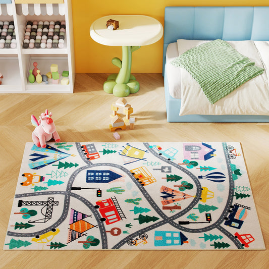 Kids' Road Pattern Rug, Soft Fleece, Non-Slip, 160x120 cm
