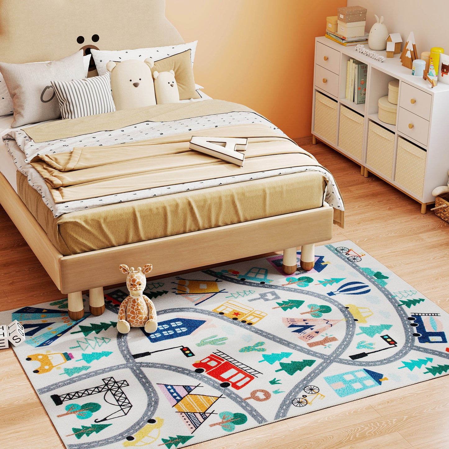 Kids' Road Pattern Rug, Soft Fleece, Non-Slip, 160x120 cm