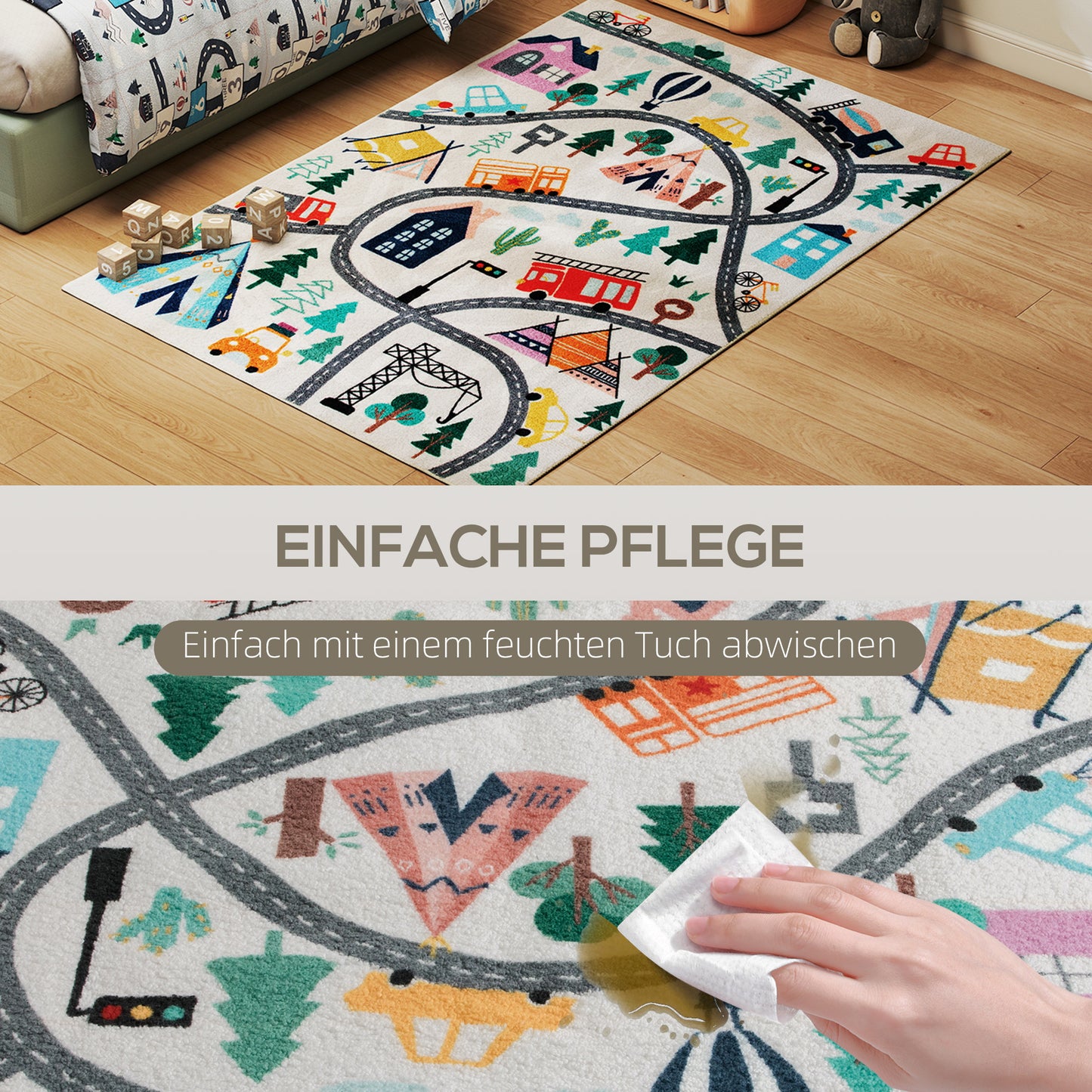 Kids' Road Pattern Rug, Soft Fleece, Non-Slip, 160x120 cm