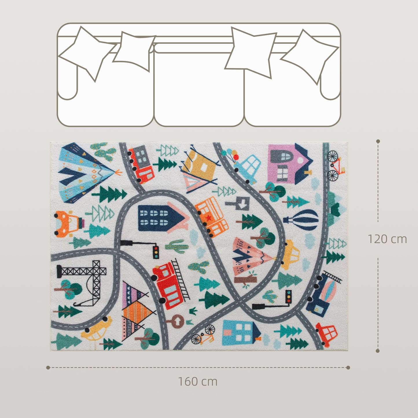Kids' Road Pattern Rug, Soft Fleece, Non-Slip, 160x120 cm