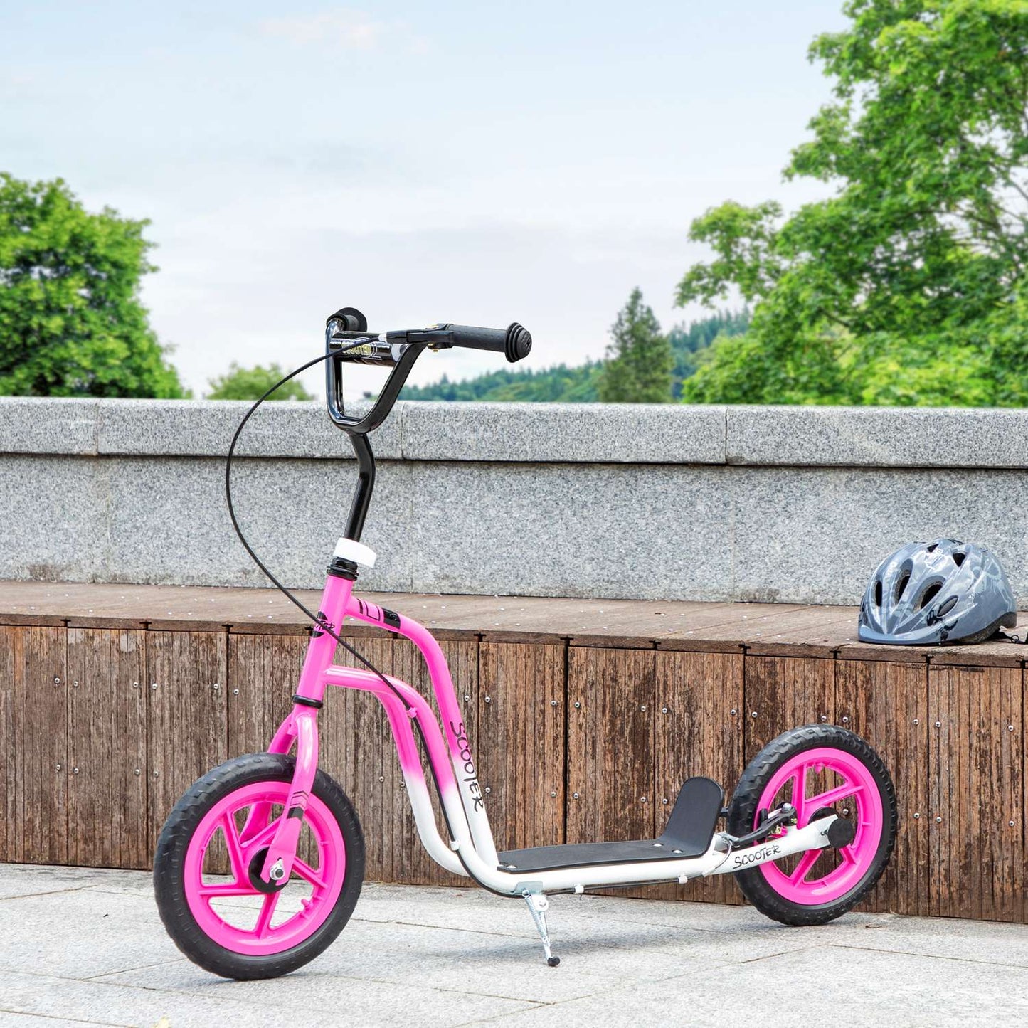 Kids Scooter, Adjustable Handlebar, Large Wheels, Pink