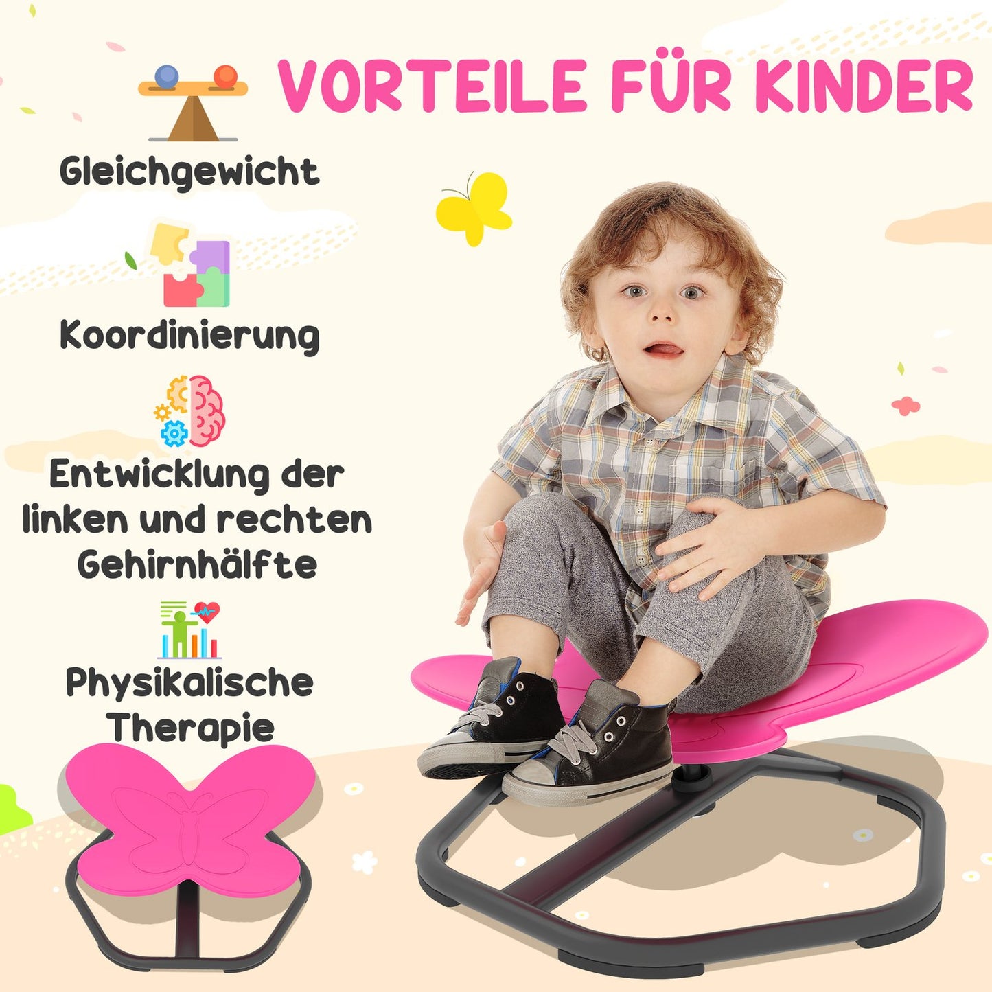 Kids' Sensory Swivel Chair, Butterfly Shape, Pink