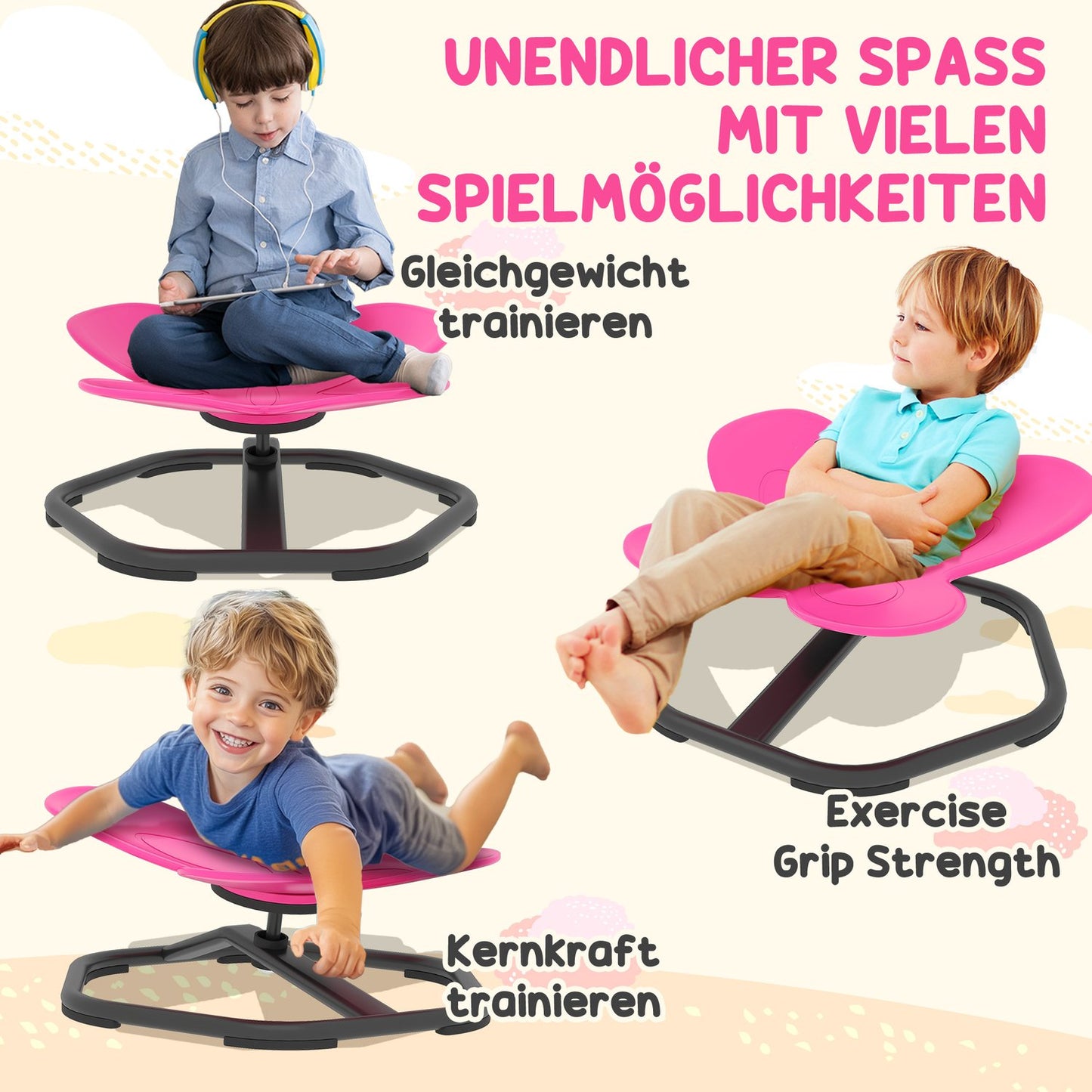 Kids' Sensory Swivel Chair, Butterfly Shape, Pink