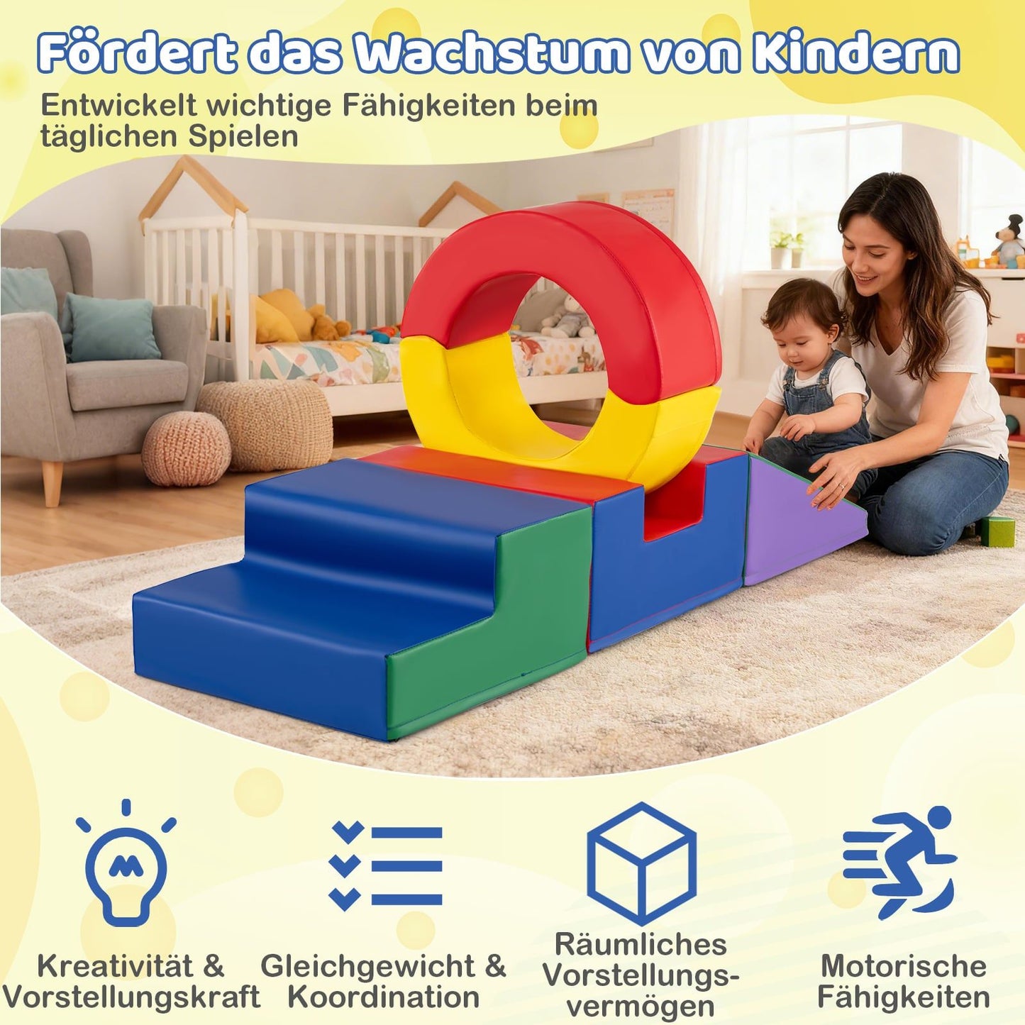 Kids Soft Climbing & Crawling Playset, 5-Piece, Multicolor