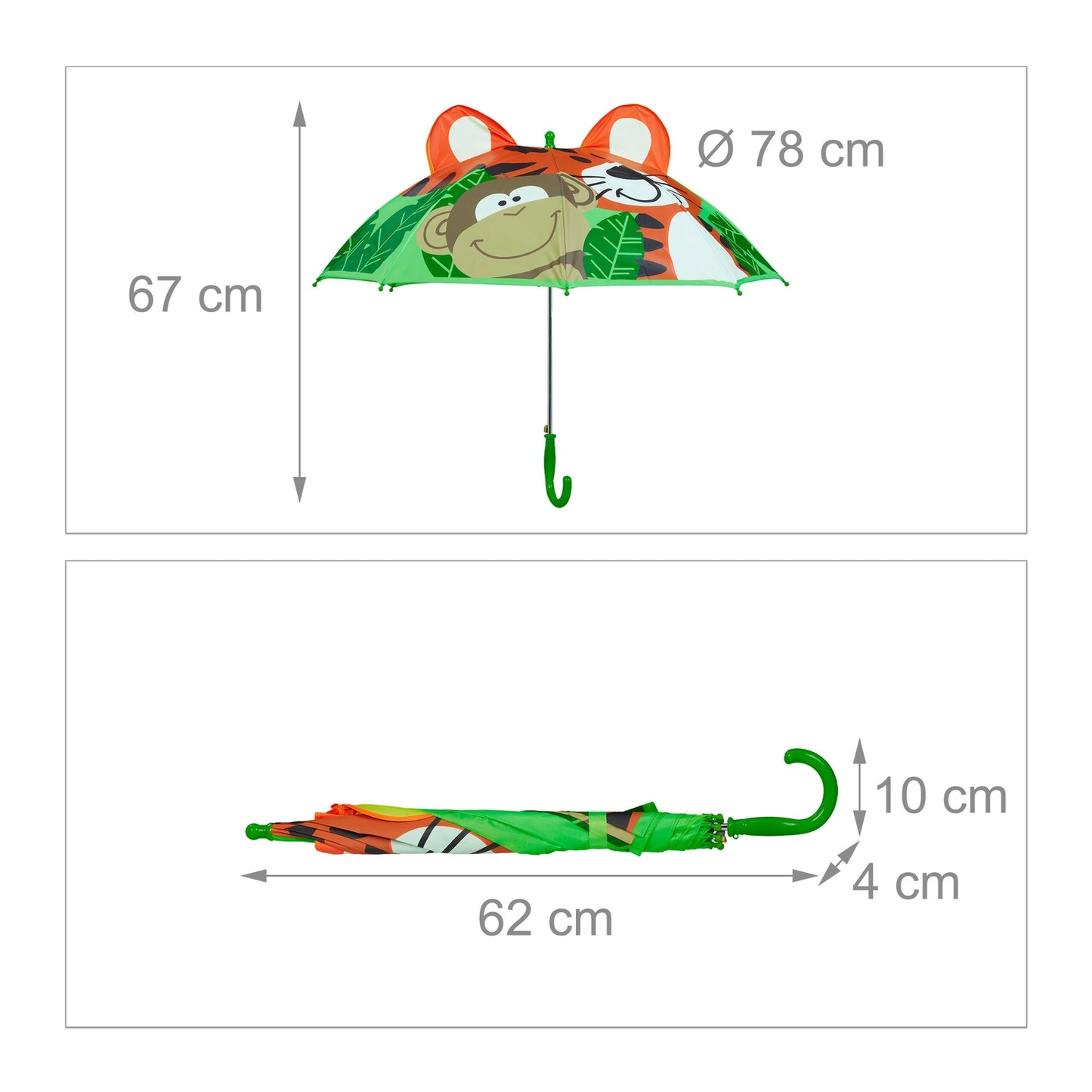Kids Stick Umbrella, Jungle Design, Monkey & Tiger