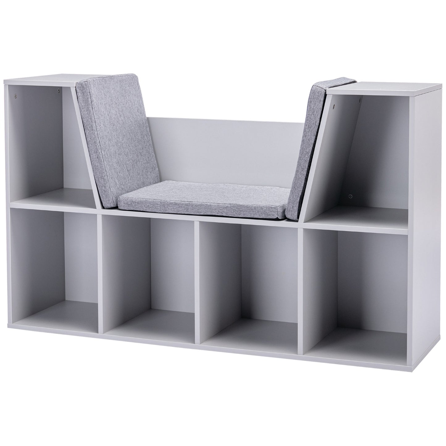 Kids Storage Shelf and Bench with Cushion, White/Grey