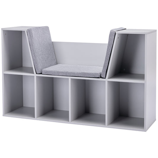 Kids Storage Shelf and Bench with Cushion, White/Grey