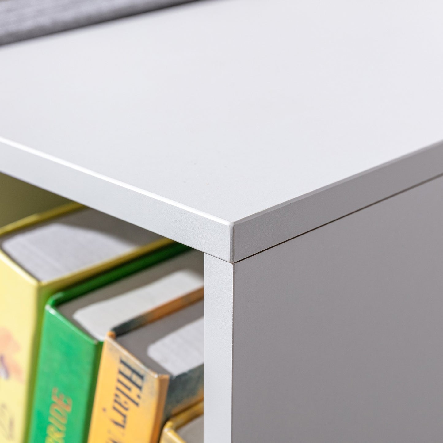 Kids Storage Shelf and Bench with Cushion, White/Grey