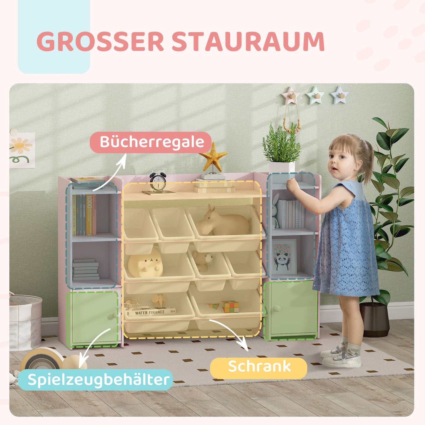 Kids Storage Shelf with 8 Removable Bins – Pink