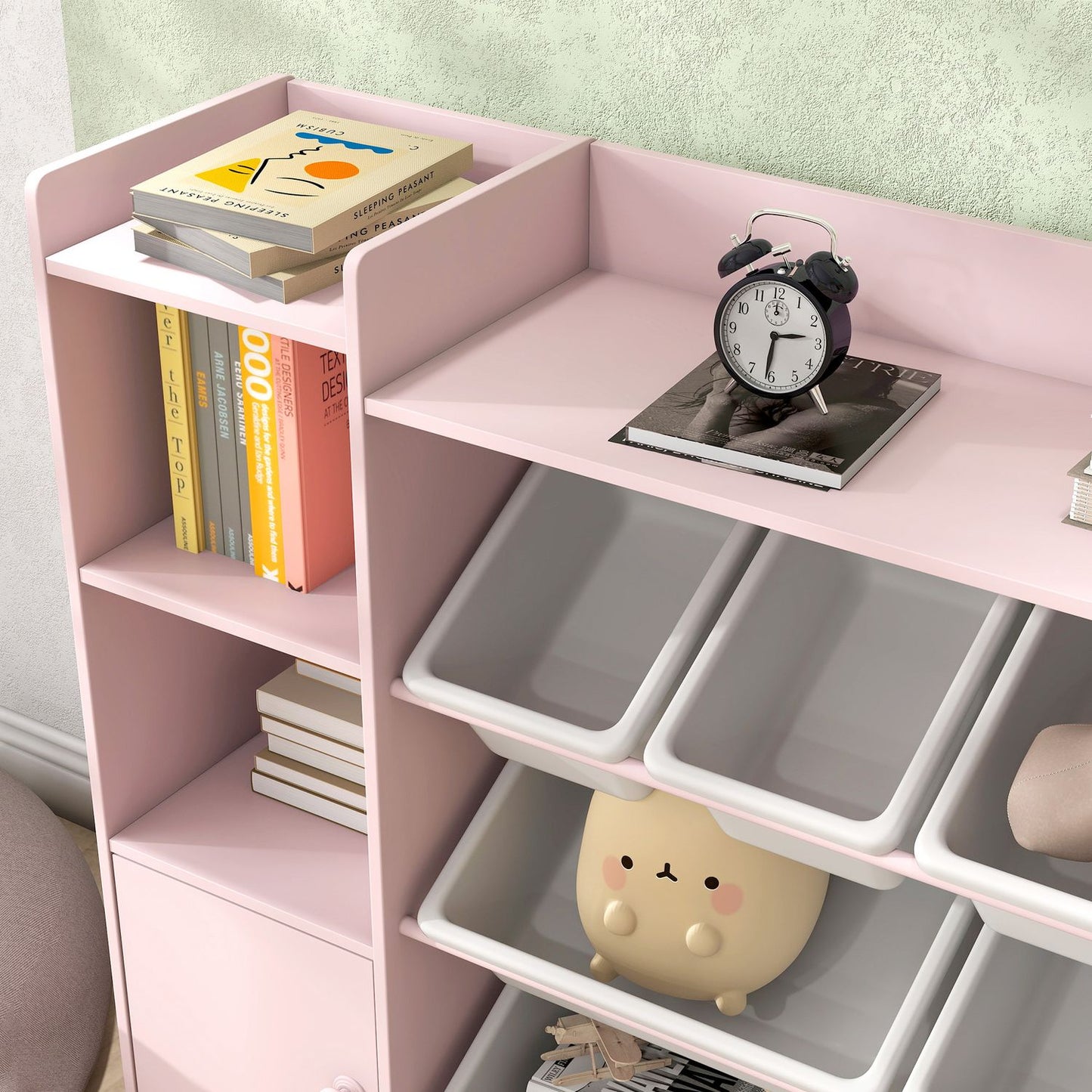 Kids Storage Shelf with 8 Removable Bins – Pink