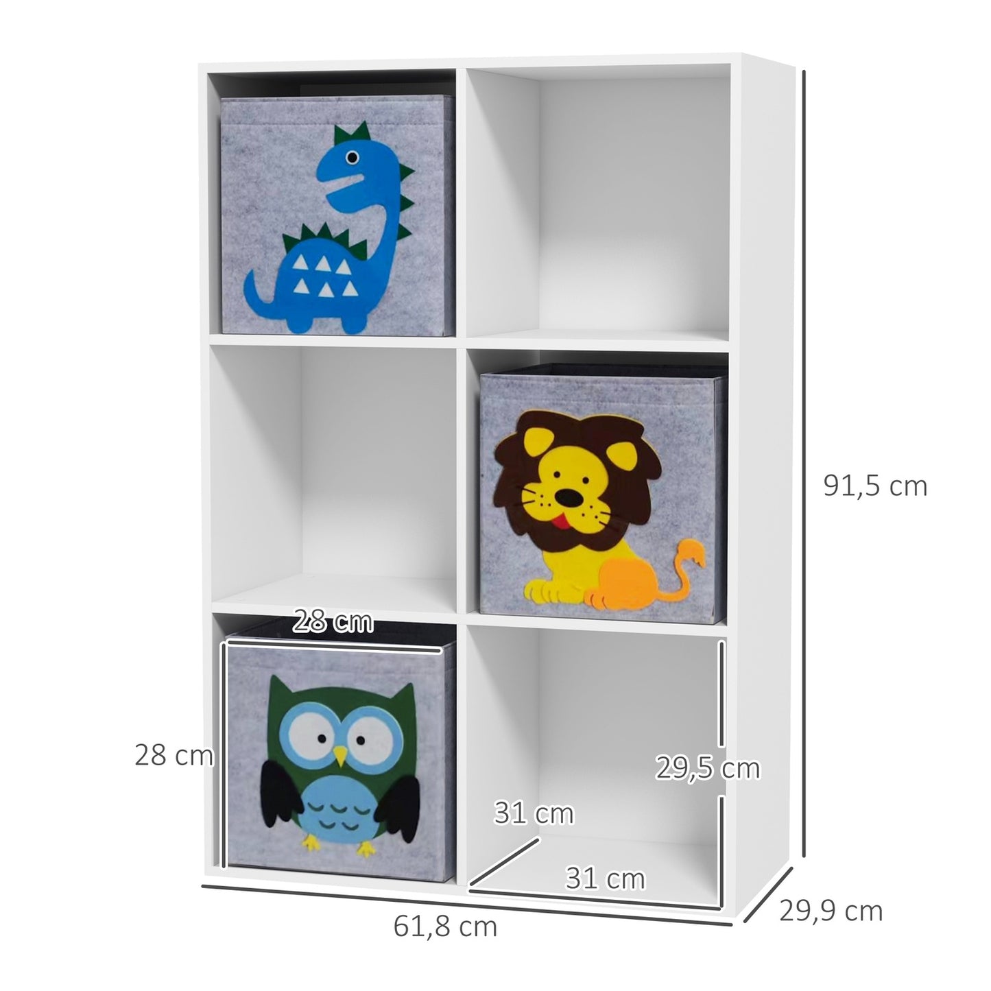Kids Storage Shelf with Cubes and Drawers, MDF, White