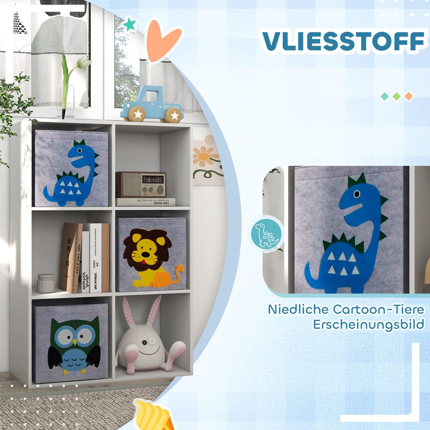 Kids Storage Shelf with Cubes and Drawers, MDF, White