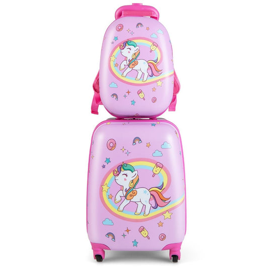 Kids Suitcase Rolling Hard Suitcase 2-Piece Carry-on Luggage Set with Spinner Wheels Pink