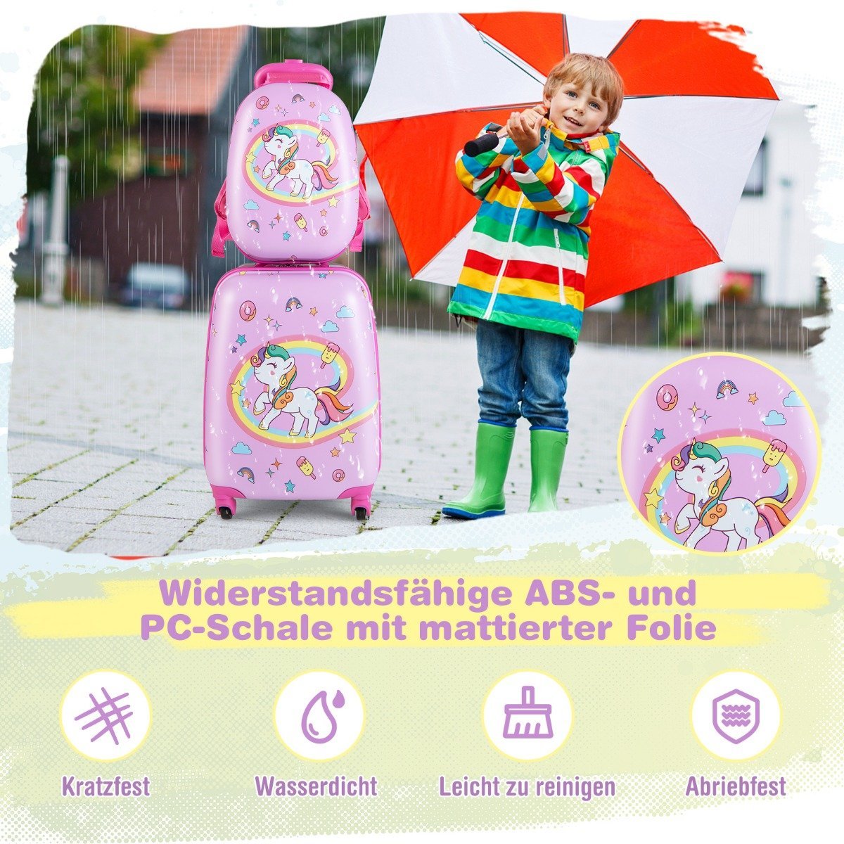 Kids Suitcase Rolling Hard Suitcase 2-Piece Carry-on Luggage Set with Spinner Wheels Pink